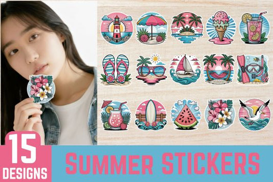 12 Summer Stickers PNG BUNDLE