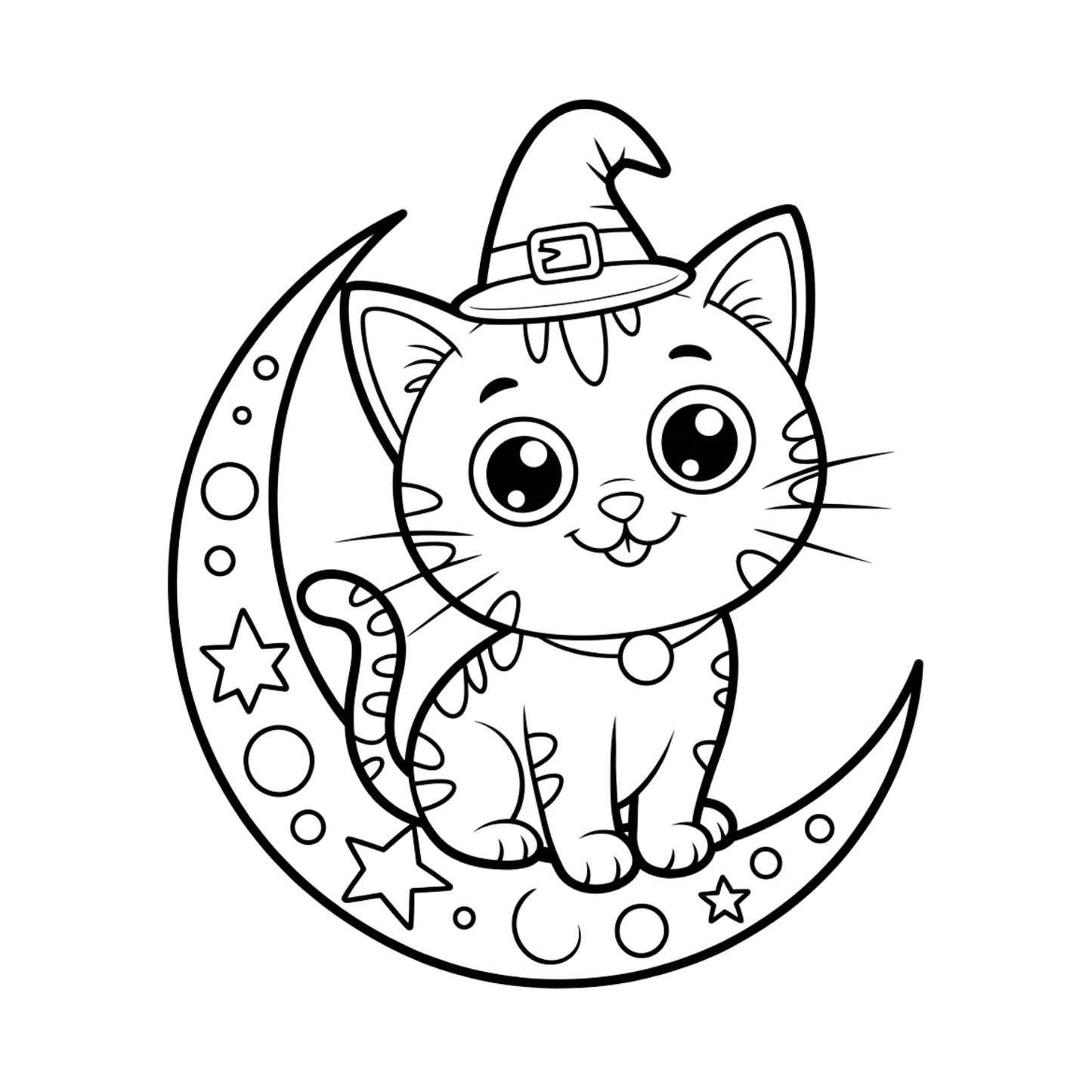 Halloween Cat on Moon Coloring Page | Free Printables (SVG, PDF & PNG)