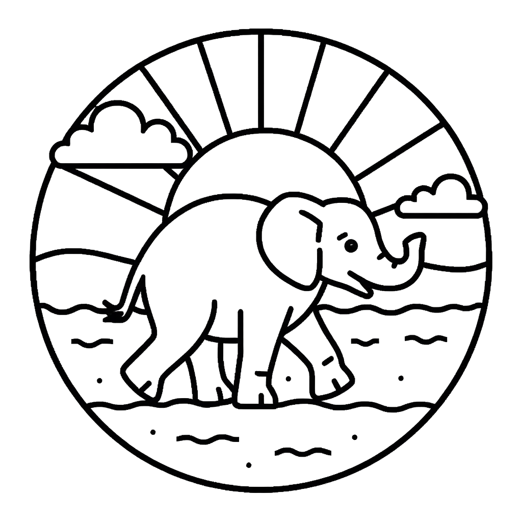 Elephant Sunset Coloring Page | Free Printables (SVG, PDF & PNG)