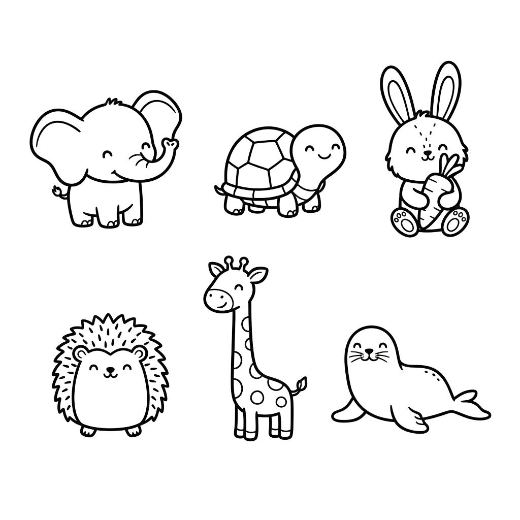 Cute Animal Set Coloring Page | Free Printables (SVG, PDF & PNG)