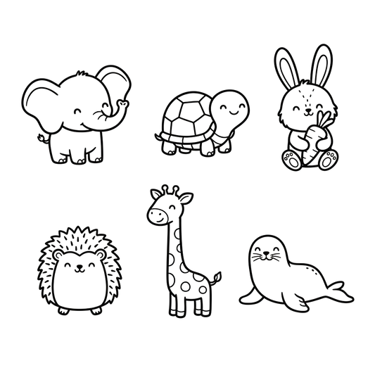 Cute Animal Set Coloring Page | Free Printables (SVG, PDF & PNG)