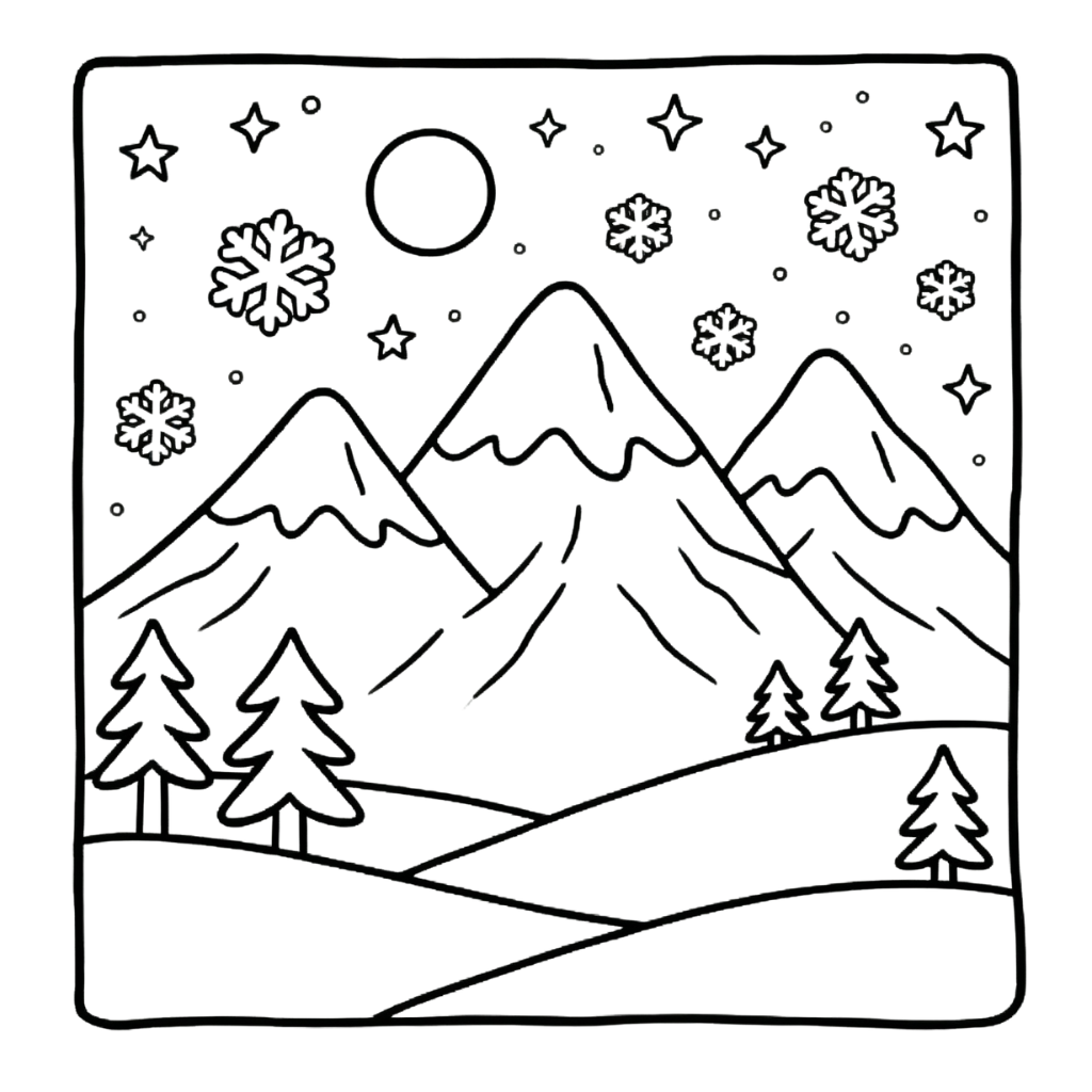 Winter Mountain Scene Coloring Page | Free Printables (SVG, PDF & PNG)