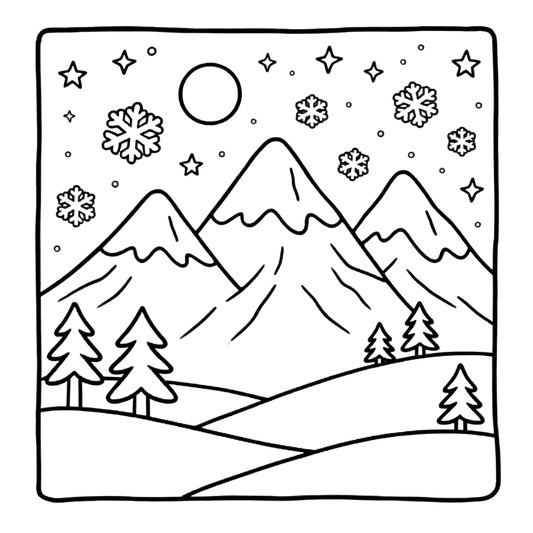 Winter Mountain Scene Coloring Page | Free Printables (SVG, PDF & PNG)