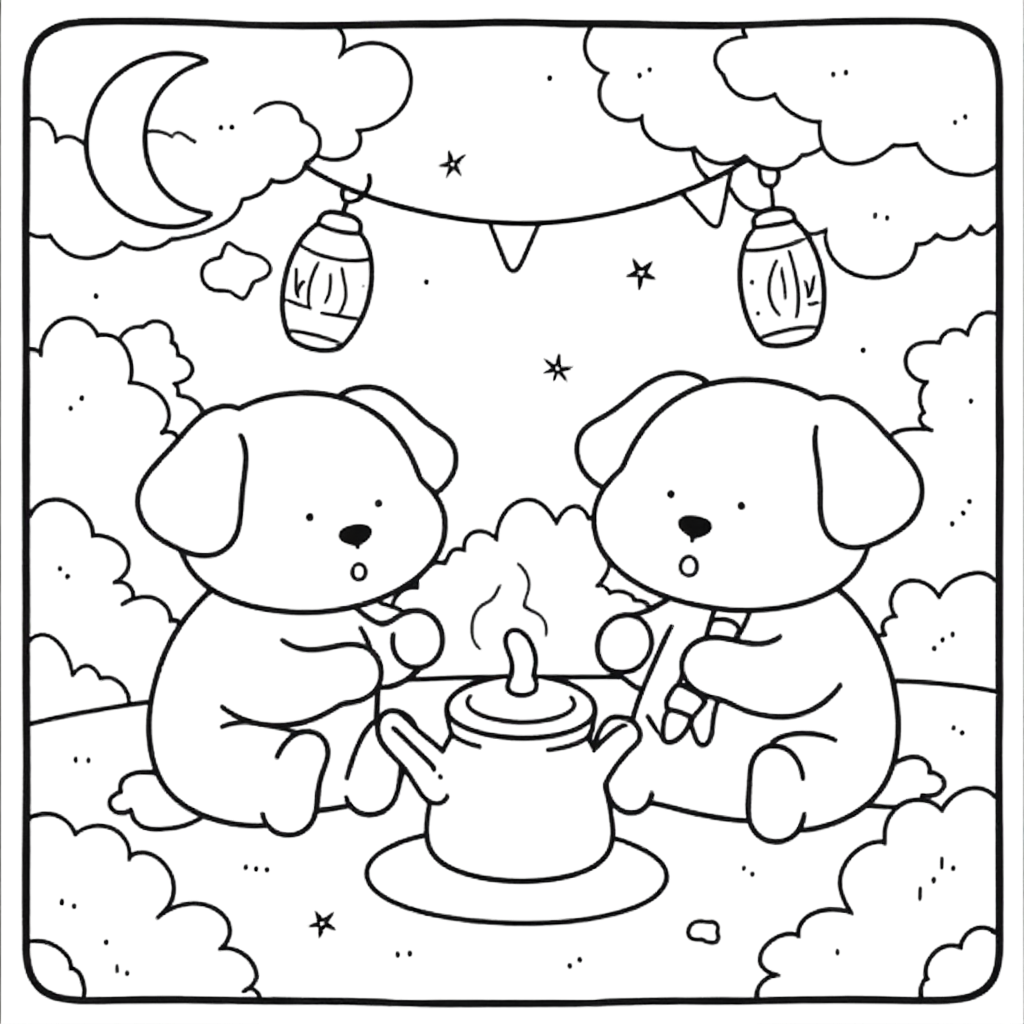 Puppies Camping Coloring Page | Free Printables (SVG, PDF & PNG)