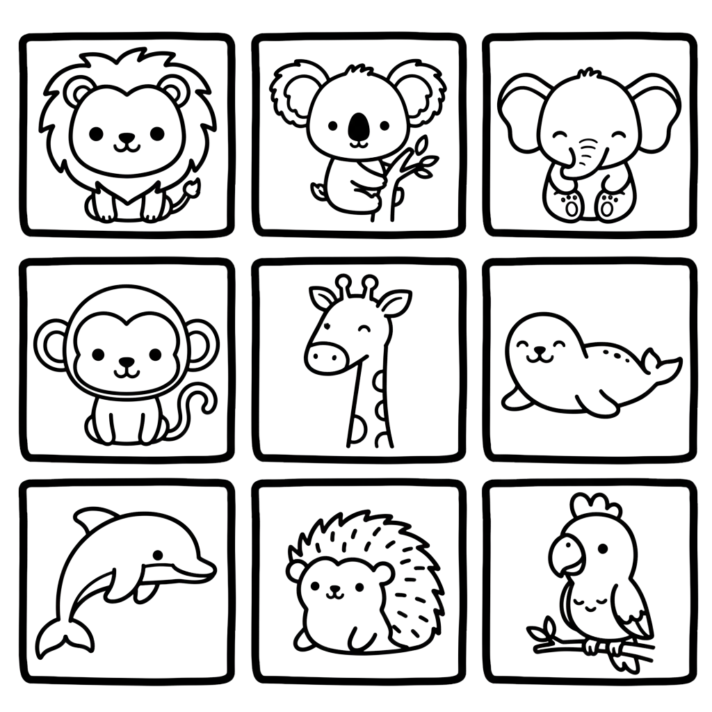 Cute Animal Grid Coloring Page | Free Printables (SVG, PDF & PNG)