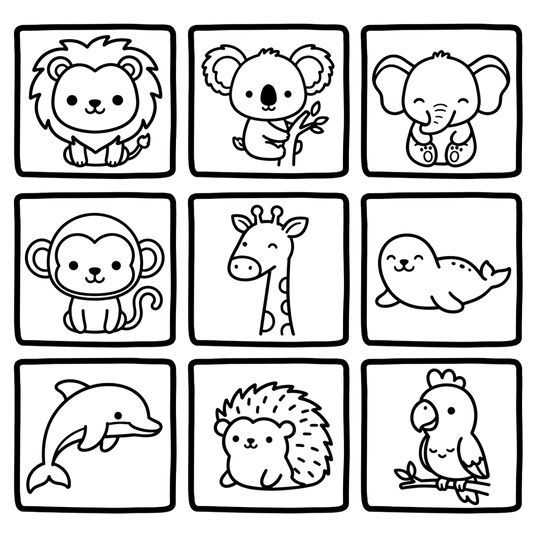 Cute Animal Grid Coloring Page | Free Printables (SVG, PDF & PNG)