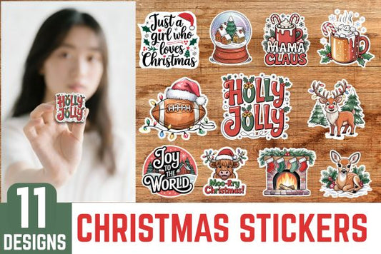 11 Cute Christmas Stickers PNG BUNDLE