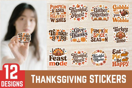 12 Thanksgiving Stickers PNG BUNDLE